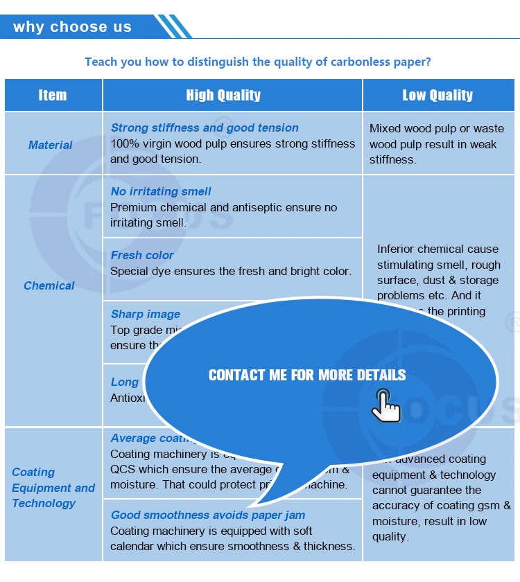 초점 브랜드 무카본 종이 NCR 논문 청색 / 검은 영상 무카본 종이