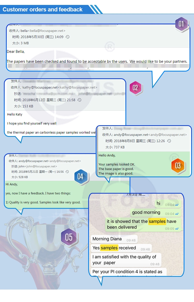 초점 브랜드 무카본 종이 NCR 논문 청색 / 검은 영상 무카본 종이