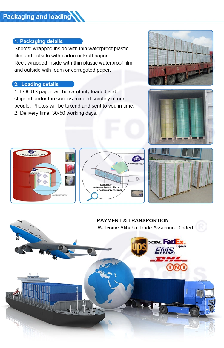 초점 브랜드 무카본 종이 NCR 논문 청색 / 검은 영상 무카본 종이