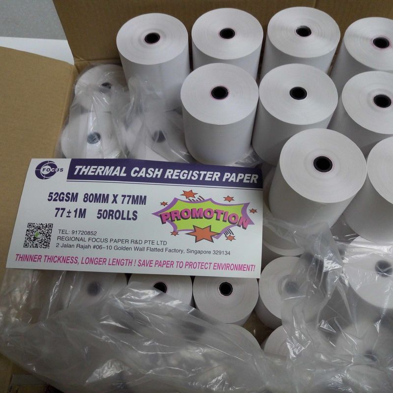 White Printing Thermal Paper Jumbo Roll FSC Certified For Cash Register